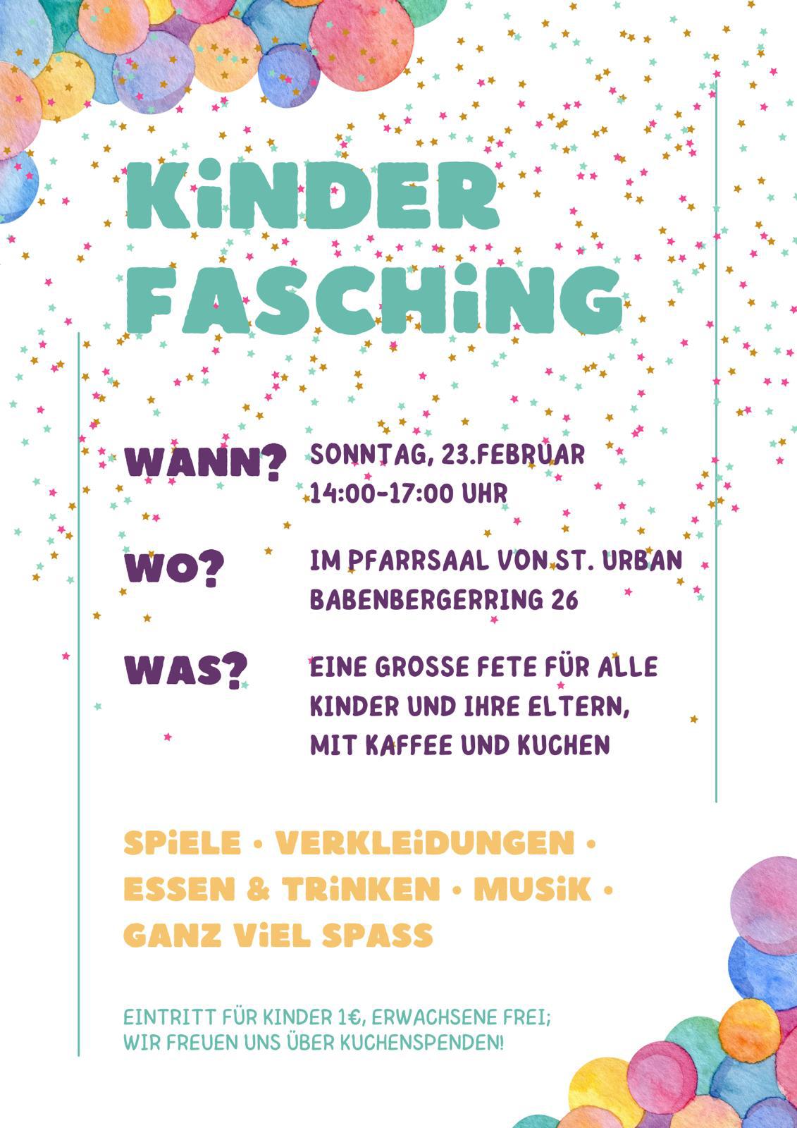 Herzliche Einladung zum Kinderfasching nach St. Urban!