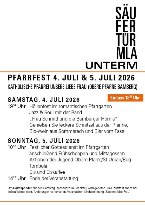 Herzliche Einladung zum Pfarrfest 2026 „Unterm Säufertürmla“