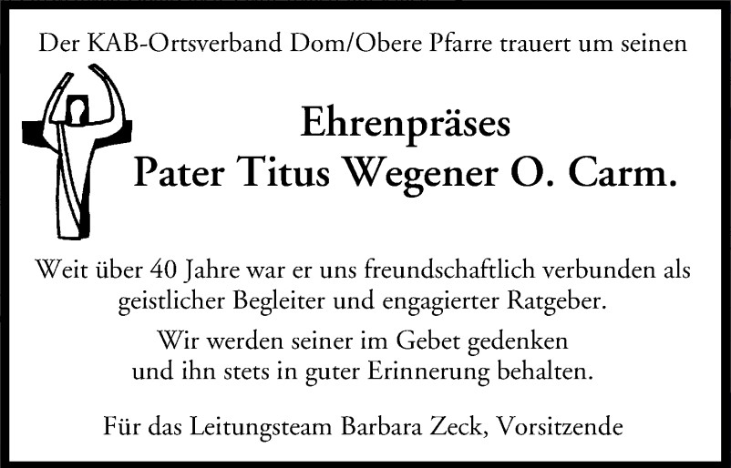 KAB-Traueranzeige Pater Titus