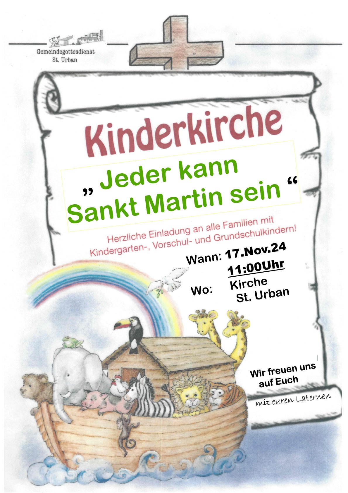 Am 17. November 2024 findet die nächste Kinderkirche in St. Urban statt.