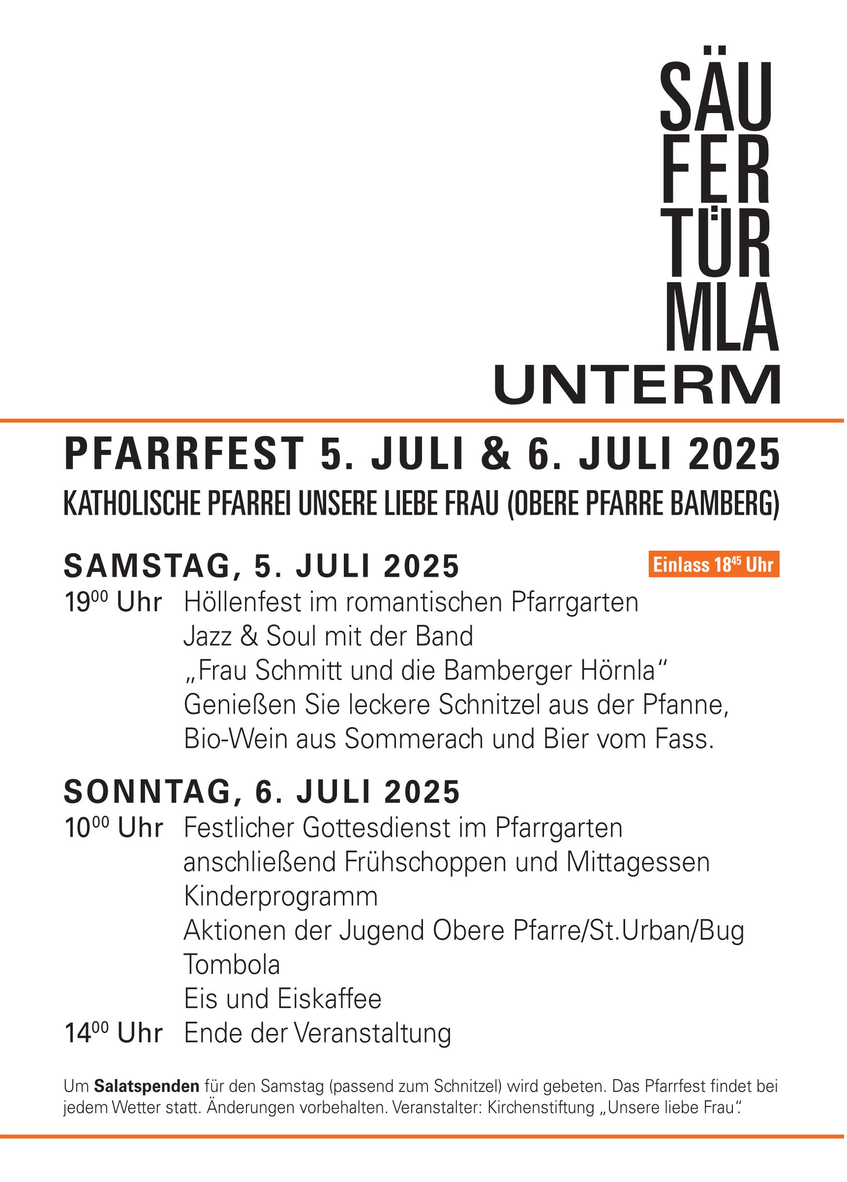 Herzliche Einladung zum Pfarrfest „Unterm Säufertürmla“