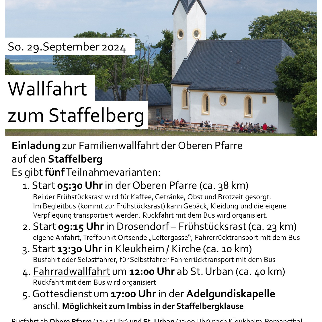 Herzliche Einladung zur Wallfahrt auf den Staffelberg