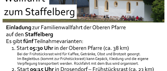 Herzliche Einladung zur Wallfahrt auf den Staffelberg