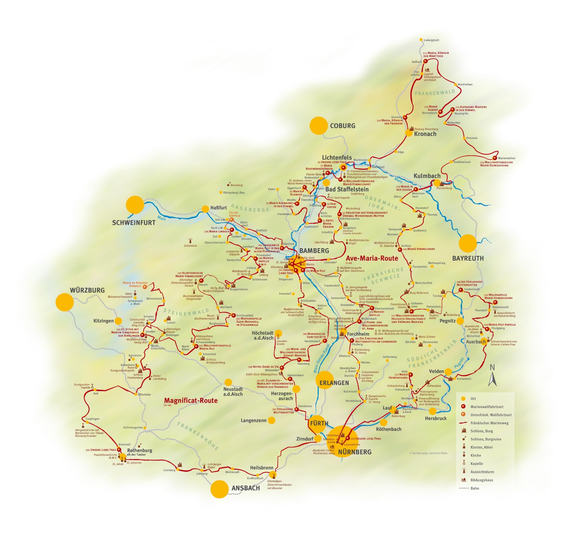 Karte des Fränkischen Marienwegs